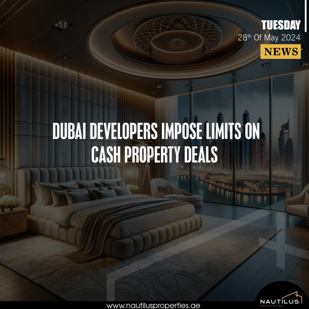 Luxurious bedroom in Dubai with a view of the skyline, highlighting new property regulations.