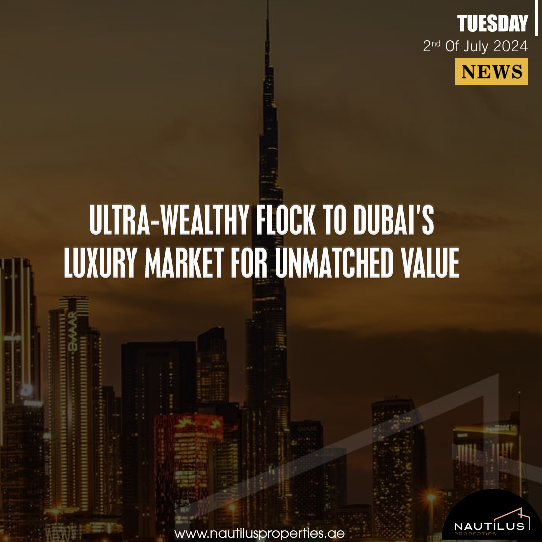 Dubai skyline at dusk featuring Burj Khalifa, promoting Dubai's luxury real estate market.